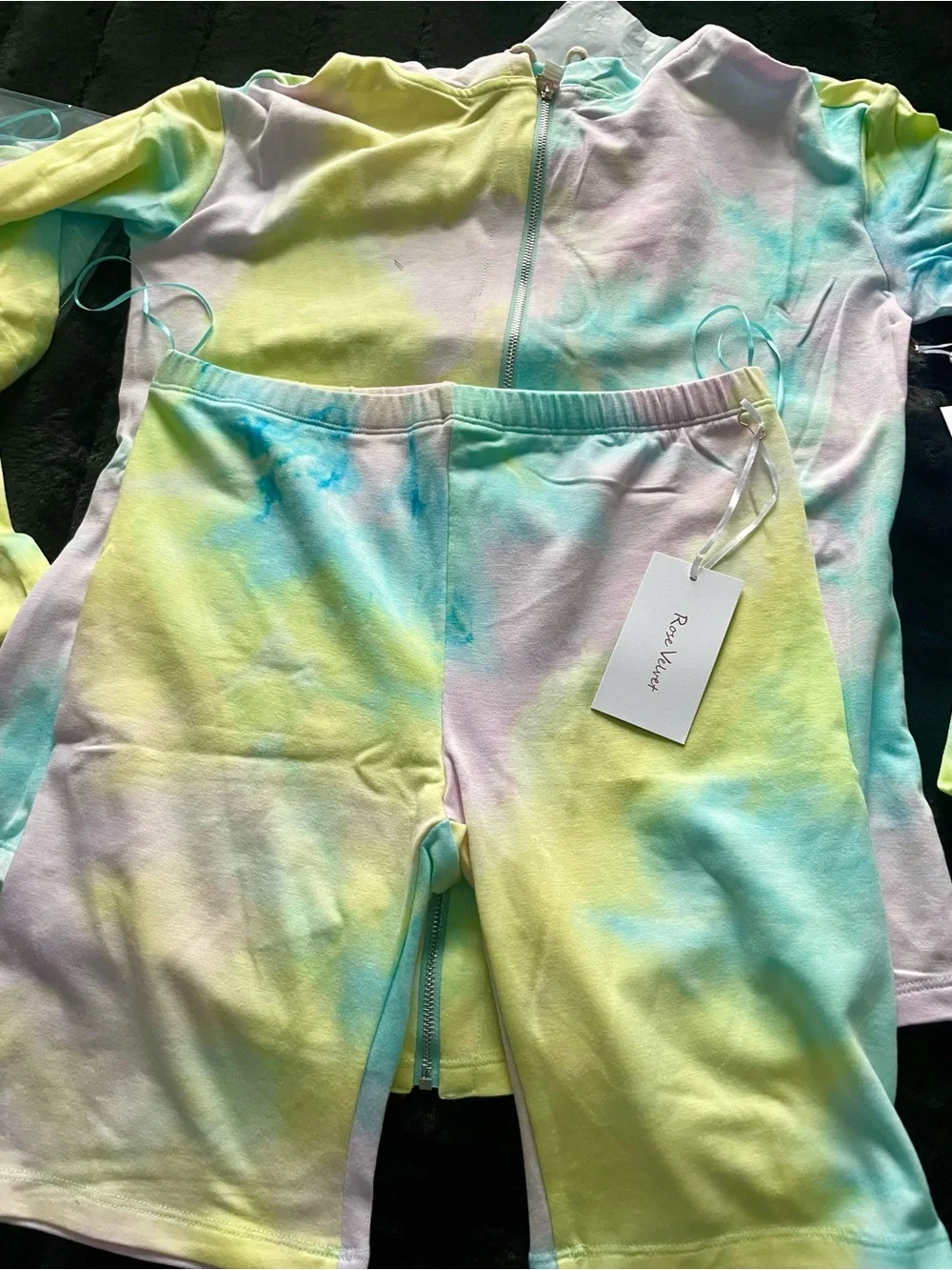 Rose Velvet Tie Dye Hoodie & Shorts Lounge Set NWT S–L